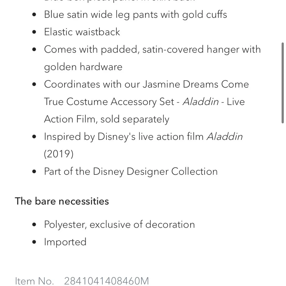 Disney 9/10 Jasmine Aladdin Dreams Come True Disney Designer Collection